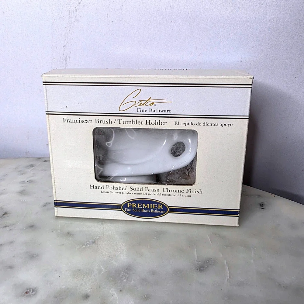 Gatco Franciscan Solid Chrome Brush Tumbler Holder 5289 Vtg New Ceramic deadstck